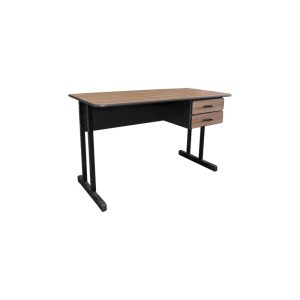 Mesa reta com 02 gavetas e chaves.